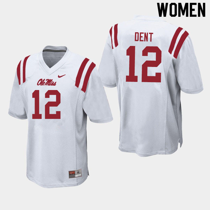 Women #12 Kinkead Dent Ole Miss Rebels College Football Jerseys Sale-White